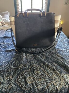 Aldo Black and Cream Structured Tote with Shoulder Strap.